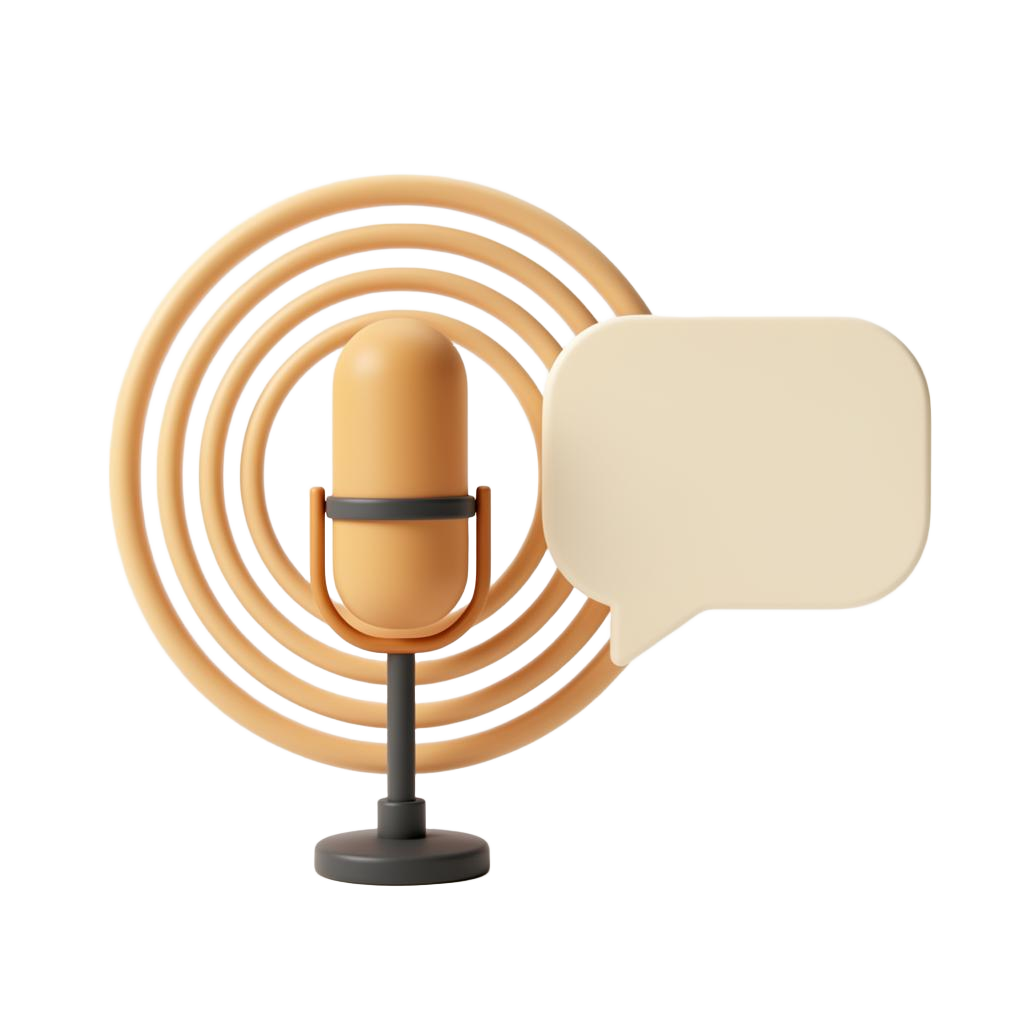 Microphone with sound waves and a speech bubble